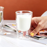 Gobelet en verre borosilicate à double paroi, tasse à café isolée thermiquement transparente, verre à eau chaude et froide pour la maison