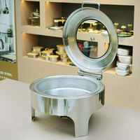 Ensemble de buffet de comptoir de chauffe-plats de mariage en argent plats hydrauliques ronds en acier inoxydable 6.0L avec couvercle en verre
