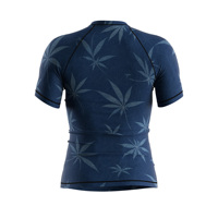 Rashguard à manches courtes pour homme, anti-odeur, protection UV, bleu marine, imprimé feuilles, séchage rapide, respirant, pour le surf et la natation