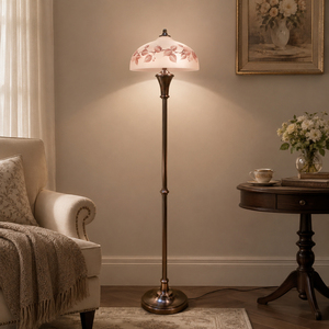 Hand Painted Glass Shade Floor Lamp Vintage Brass <b>Standing</b> Lamp E27 Dual Pull Chain Home Hotel Decor - Product Image 2