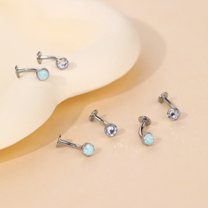G23 titanio 14G Base convexa CZ flotante ombligo anillos ópalo curvado Barbell ombligo Bar Piercings Sexy mujer joyería regalo - Product Image 3