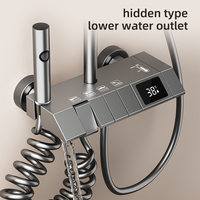 Ensemble de douche numérique thermostatique avec affichage LED, 4 fonctions, pommeau pluie et douchette à main, finition gunmetal, vente en gros usine pour salle de bain