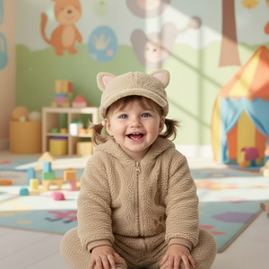 Weiche, warme Baseballmütze für Kleinkinder, cremefarben, rosa, Polarfleece, Katzenohrenmütze, niedliches Tierdesign für das tägliche Spielen im Freien - Product Image 4