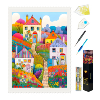 Peinture Diamant Rectangulaire Faite à la Main avec Motif Maison de Campagne de Dessin Animé, Kit de Points de Cristal sur Tissu pour Débutants, Décoration Murale