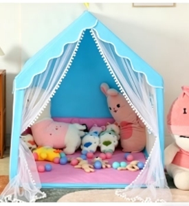 Fabrikneues Oxford-Spielzelt für Kinder mit Pom-Pom-Spitzenbesatz, gemütliche Indoor-Versteckhöhle 100 cm für Kleinkinder und Kinderzimmer zum Schlafen - Product Image 3