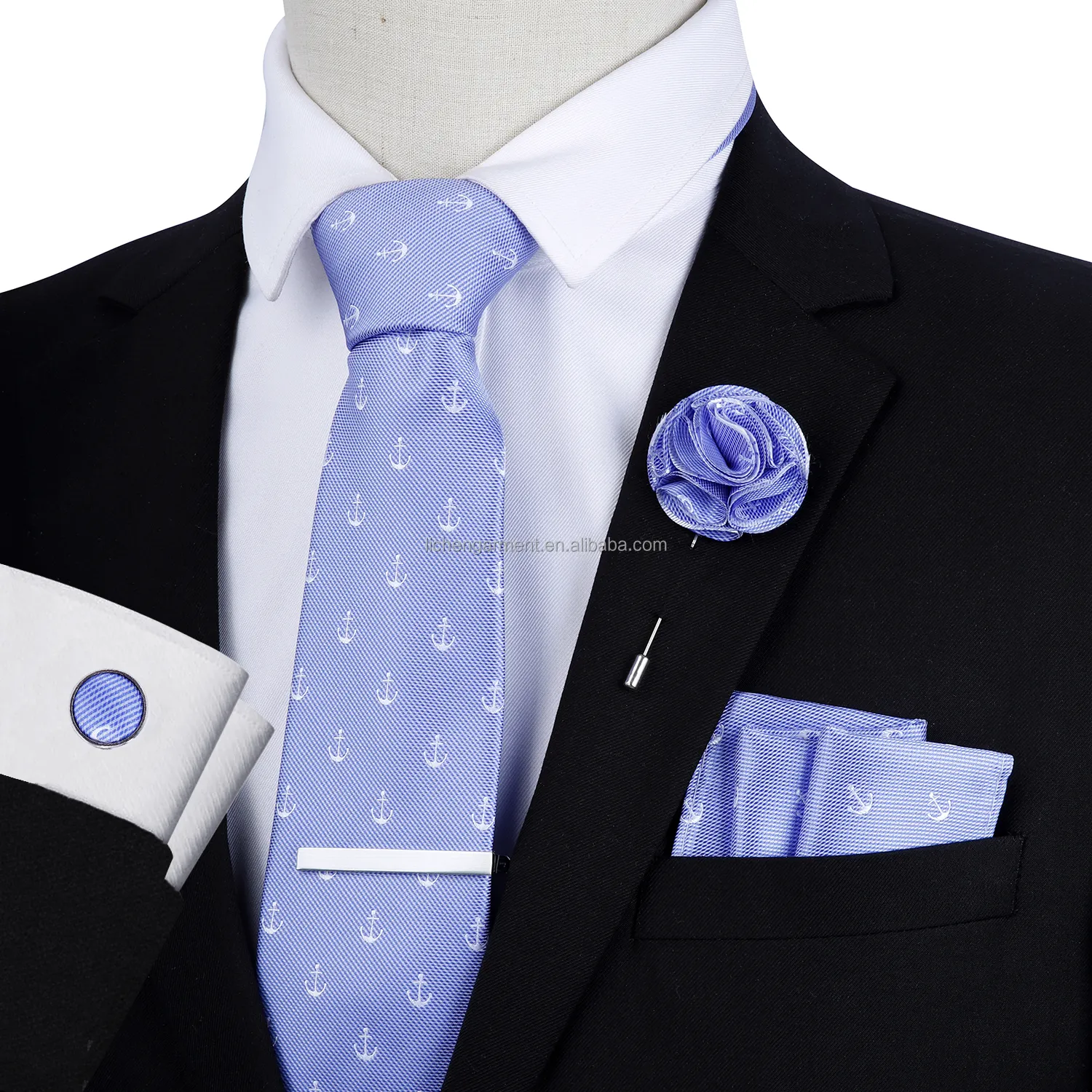 Men Poly Tie Set Skinny Tie for Men Custom Made Fabric Cufflink Hanky gift set Luxury ties