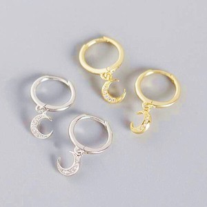 925 <strong>Sterling</strong> <strong>Silver</strong> <strong>Dangle</strong> <strong>Earrings</strong> Cubic Zircon Diamond Moon Pendant <strong>Earrings</strong> - Product Image 2