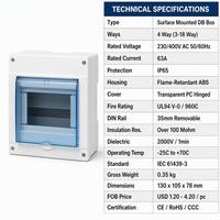 Caja de Distribución de Superficie Wanbo-410 Wanbo de 3-4 Vías, Caja DB Resistente a la Intemperie IP65 para Hogar y Energía Solar