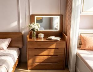 Walnut 4 Drawer Dressing Chest Flip Top LED Light <b>Mirror</b> Multifunctional Bedroom Makeup Storage Vanity Cabinet - Product Image 1