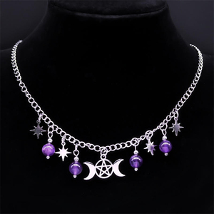 Collar con Pentagrama de la Triple Diosa Luna, Acero Inoxidable, Estilo Bruja Pagana Misteriosa, Accesorios de Joyería para Mujer, Collar Luna - Product Image 2