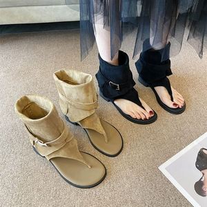 <b>Flat</b> Heel Roman <b>Sandals</b> Women 2026 Summer French Style Toe Clip Retro Pile up Versatile Short Cool Boots - Product Image 2