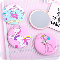 Cermin Rias Saku Lucu Kartun Gaya Korea, Cermin Bulat Mini Portabel Hadiah Kecil