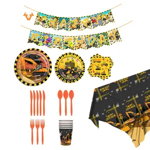 Construction Engineering Vehicles Party set Kids party supply Car theme birthday party disposable paper plate tableware set
