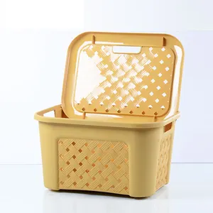 Emc 塑料洗衣篮，塑料吸管洗衣篮，带把手和盖子的塑料吸管洗衣篮