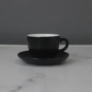 Taza de Espresso gruesa de Color negro y platillo, taza comercial de porcelana, capuchino para café, 50/110/200/300ml