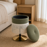 Tabouret de rangement rond avec coussin en tissu, garniture à franges, couvercle amovible, meubles pour salon, chambre à coucher, entrée