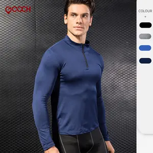 Men's Quick Dry Sports Fitness Skin Fit Compressed T-shirts Half Zipper Gym Muscle Fit Train Men's long sleeve T-shirt