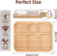 Bandeja de Bambú para Charcutería con Tapa y Secciones Divididas, Apta para Alimentos, Ideal para Platos de Queso y Reuniones