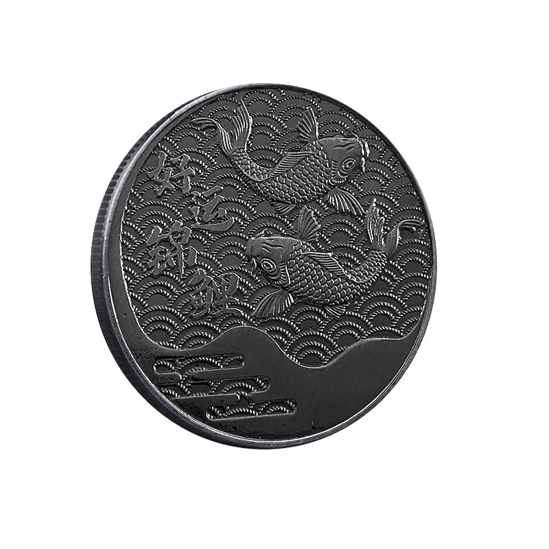 Moeda comemorativa antiga de peixes Koi, moeda comemorativa em relevo para atrair riqueza, Feng Shui, medalha comemorativa da sorte para peixes Fu Zi