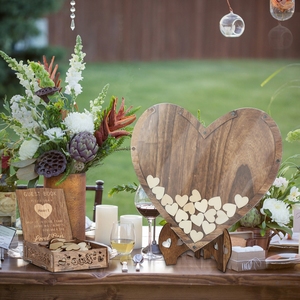 <span class=keywords><strong>Libro</strong></span> de invitados de boda: Cartel de decoración de <span class=keywords><strong>libro</strong></span> de invitados de madera rústica con corazones y soporte de 88 piezas, caja de almacenamiento para recepciones de boda - Product Image 3