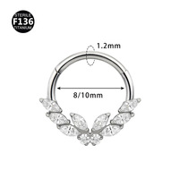 Vente chaude Bijoux de piercing en titane F136 avec gemme CZ, anneaux segmentés articulés pour nez et oreilles, et clickers de piercing G23 pour oreille, nez et septum