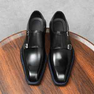 Made China 2025 New Model Promotional Handcrafted Embossed Leather <b>Shoes</b> Men Autumn Waterproof <b>Height</b> <b>Increasing</b> Slip-On Square - Product Image 5