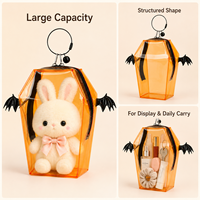Sac de présentation en PVC orange en forme de cercueil pour Halloween, avec décoration ailes de chauve-souris, boucle de suspension supérieure, fermeture éclair fluide, facile à nettoyer, imperméable, OEM