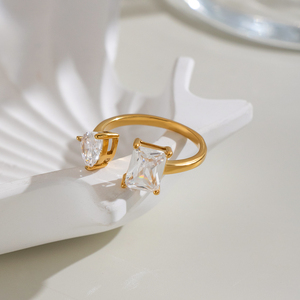 Bague ouverte X&L de luxe délicate en ZIRCON, plaquée or 18 carats, en acier inoxydable, inaltérable, bijoux minimalistes tendance, vente en gros - Product Image 5