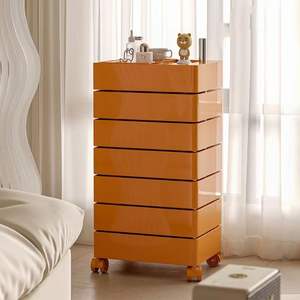 Carrito de Almacenamiento Naranja con 6 Cajones sobre Ruedas para Dormitorio o Cuarto de Niños - Product Image 1