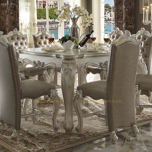 Meubles <span class=keywords><strong>de</strong></span> salle à manger <span class=keywords><strong>de</strong></span> conception européenne sculptés à la main, table <span class=keywords><strong>de</strong></span> salle à manger carrée avec <span class=keywords><strong>8</strong></span> chaises en cuir, couleur crème blanche - Product Image 2