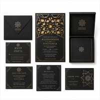 Juego de Invitaciones de Boda con Doble Lámina Dorada y Plateada |   Vinilo Mate Negro para Ventanas, Corte Láser, 600gsm, Venta al Por Mayor para Empresas
