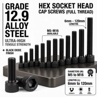 Vis à tête cylindrique à six pans creux en acier allié noir oxydé DIN 912 M5-M16 Grade 12.9, vis de machine haute résistance en stock