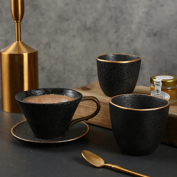 High quality unique arabic black gold rim small espresso cup mug luxury ceramic cup coffee tea cups for gift