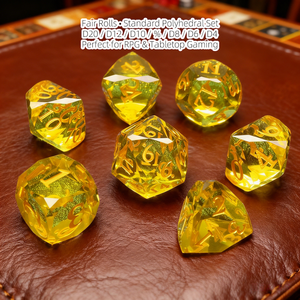 Dés en résine jaune doré DND, ensemble <span class=keywords><strong>de</strong></span> 7 pièces à facettes prismatiques effet soleil, fabricant <span class=keywords><strong>de</strong></span> dés en résine personnalisés - Product Image 4