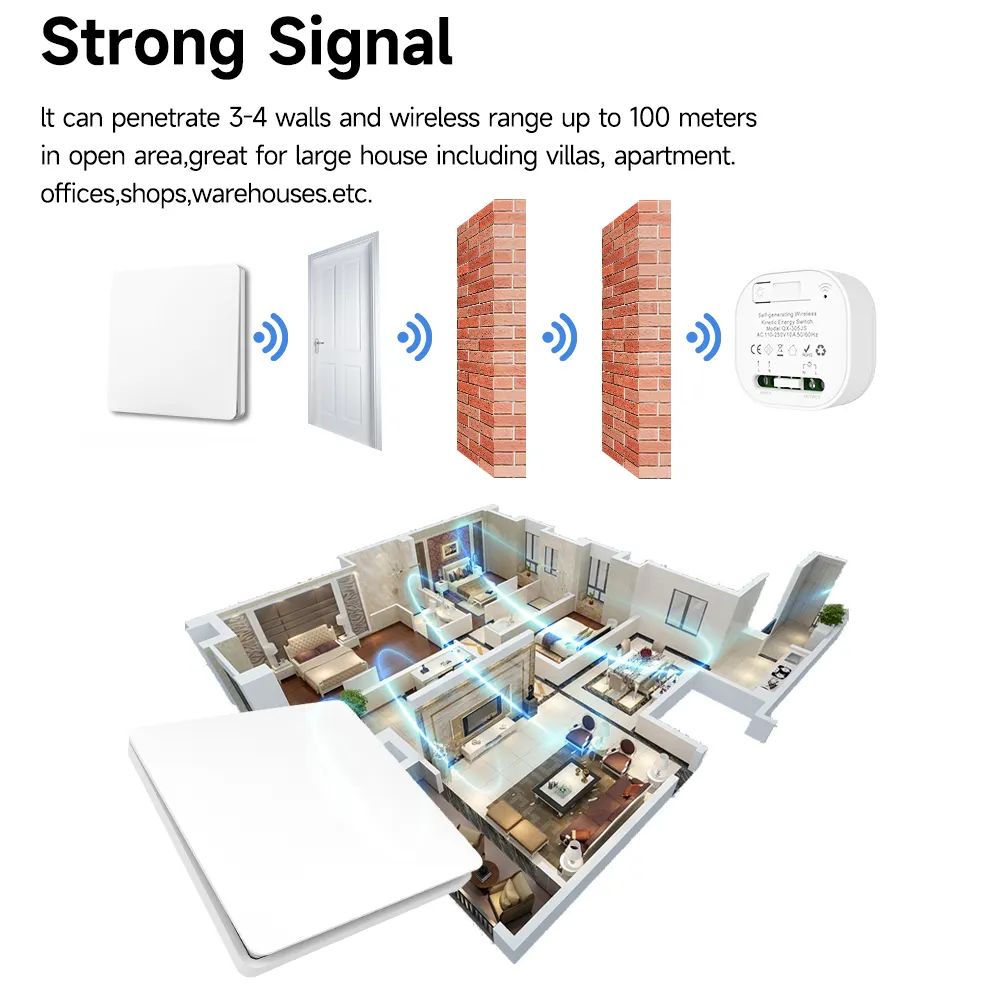 QX-305 waterproof self-generating wireless switch easy to install wire-free 1 gang 1 way wall switch