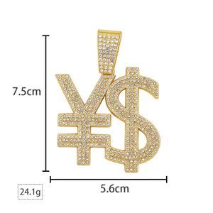 สร้อยคอจี้เพชรรูปตัวอักษรฮิปฮอปสไตล์แร็ปเปอร์อเมริกันสุดฮิต แฟชั่นจี้และเครื่องประดับรูปสัญลักษณ์ดอลลาร์และหยวน สำหรับเต้นฮิปฮอป - Product Image 2