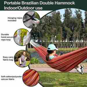 Brazilian Double Cotton Durable 2-Person <b>Hammock</b>-Extra Large 86.6x59" 450LBS <b>Portable</b> Striped for Patio - Product Image 4