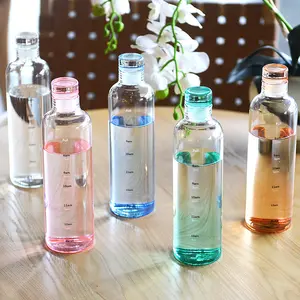 Ins透明定制550毫升果汁饮水杯便携式可重复使用旅行矿泉玻璃水瓶带时间标记