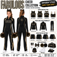 Setelan Cheerleading Personalisasi Custom Hitam Emas Logo Berhias Berlian Imitasi Jaket Ritsleting Penuh Celana Slim Pakaian Latihan Tim