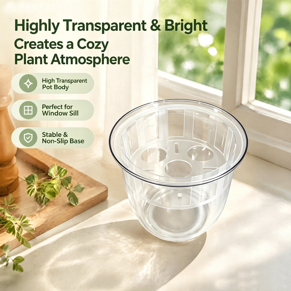 Clear Plastic Round Hydroponic Flower Container See Through Plant Pot ...