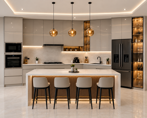 Meuble de cuisine mural en bois de style européen moderne <span class=keywords><strong>et</strong></span> luxueux avec porte en verre - Product Image 3