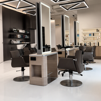 Station de coiffure moderne avec miroir double face, table de barbier, mobilier de salon en bois pour atelier
