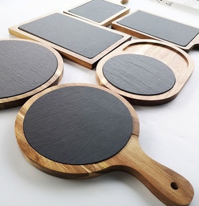 ビュッフェダイニングサービスにおける新たなアドバンテージ ブラックフードサプライ ディナーピザ 木製ハンドル付きボード 天然石プレート ストーンプレート - Product Image 6