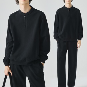 Hot Bán OEM Tùy Chỉnh Thiết Kế Logo Chất Lượng Cao Màu Đen Mens Quý Áo Trống Đứng Cổ Áo Nửa Zip Áo Thun Áo - Product Image 1