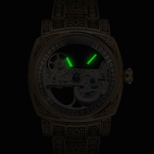 นาฬิกาข้อมือจักรกลโครงกระดูกสีทองวินเทจสำหรับผู้ชาย หน้าปัดแบบโปร่ง ตัวเลขโรมัน ขอบตัวเรือนสแตนเลสสตีล นาฬิกาหรูสำหรับธุรกิจและงานทางการ - Product Image 5