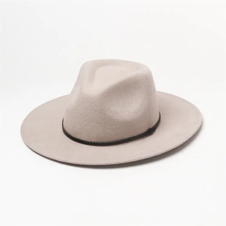 X1254 New Style Wool Jazz Hat New Fashion Casual Woven PU Decorative Belt Woolen Cloth Jazz Caps Travel Shopping Felt Top Hat