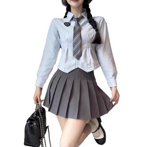 Jk Uniform Set For Women Long Sleeve Shirt And Pleated Skirt Solid Color Oxford Fabric Autumn Casual Schoolwear - Product Image 5