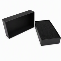 Boîte cadeau rigide noire avec insert en mousse, logo en feuille d'or, emballage en deux parties avec couvercle et base pour bijoux, électronique, cosmétiques