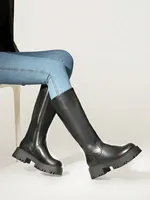 Bottes hautes à plateforme pour femmes, bottes d'hiver en cuir PU à semelle épaisse avec fermeture éclair latérale, vente en gros, logo personnalisé