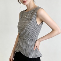 Top Ajustado y Elegante de Estilo Francés para Mujer, Camisa sin Mangas a Cuadros Grises, Nuevo Diseño de Verano 2026